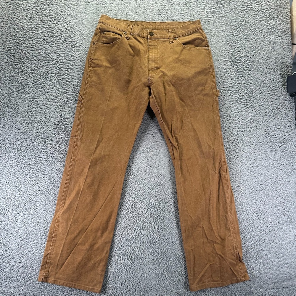 Dickies Pant Mens 33x32 Beige Canvas Carpenter Straight Leg Workwear Stretch